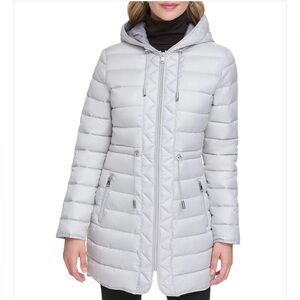 Kenneth Cole Women’s Small Quilted Anorak Jacket Hooded Silver New With Tag $195